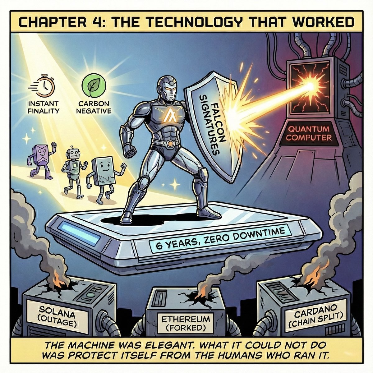 iGetAlgo's tweet image. Chapter 4: The Technology That Worked

Before cataloging what went wrong, it is important to acknowledge what went right. $ALGO

The Pioneer&apos;s Validation
In 2019, Algorand launched with properties the industry declared impossible. Instant finality when Ethereum transactions took…