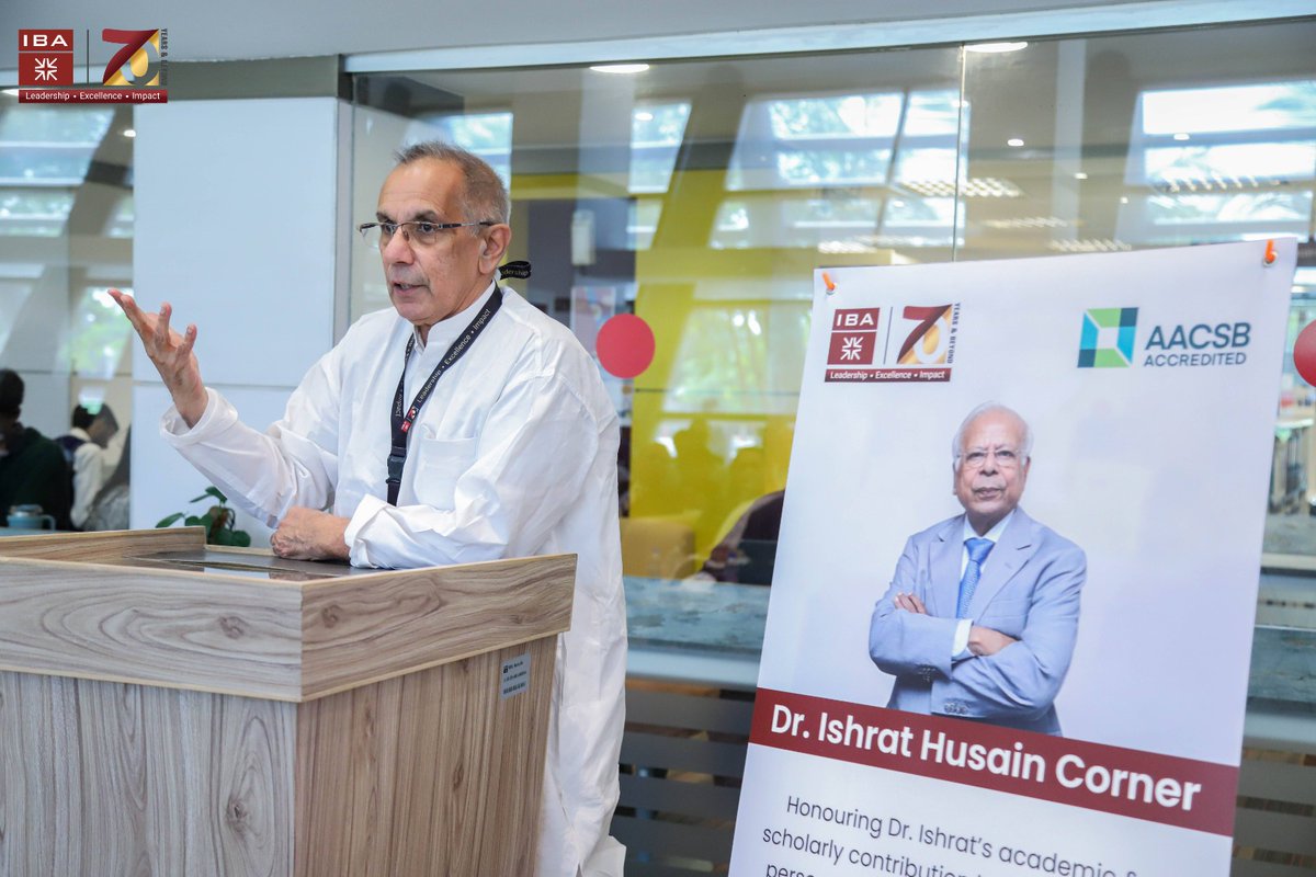 ibakhiofficial's tweet photo. A Tribute to Academic Excellence: Dr. Ishrat Husain Corner unveiled at the IBA Library.

Honoring the legacy of Dr. Ishrat Husain, Former Dean & Director (2008–2016), IBA inaugurated the Dr. Ishrat Husain Corner—featuring his personal collection—in appreciation of his academic and scholarly contributions.

The ceremony was held in the presence of Dr. S Akbar Zaidi, Executive Director, and Dr. Husain himself, celebrating a leader whose vision continues to inspire generations. 

#IBAKarachi #AACSB #DrIshratHusain #IBALibrary #70Years #Leadership #Excellence #Impact