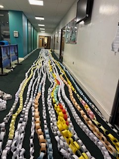 THE RESULTS ARE IN!
Incredible teamwork from the Paper Chain House challenge, the lengths #TeamNailsea went to, were far beyond expectations!
In the 2nd pic, you can see how far they would have reached if we joined all four of them together.
Congratulations to Unicorn House!