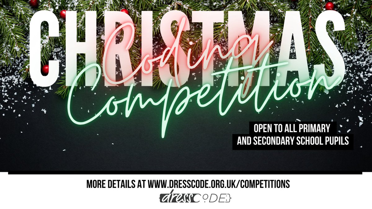 dressCodeHQ's tweet image. Our annual Christmas coding competition is live. Open to all Primary and Secondary pupils! Lots of prizes to give away dresscode.org.uk/competitions

#ChooseComputingScience #ClosingTheGenderGap #edutwitter #computing #caschat #STEM
