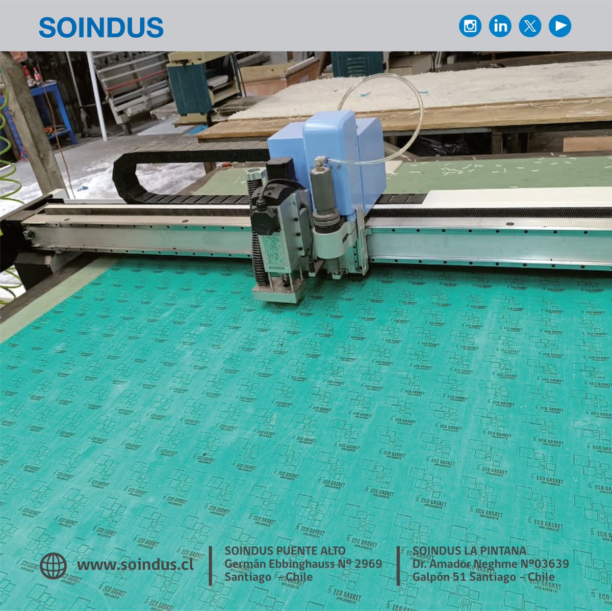 CNC - GASKET: juntas fabricadas por máquinas de Control Numérico por Computadora (CNC) con alta precisión, ya sea cortandolas de materiales como caucho o grafito, o aplicando selladores líquidos formados y juntas especiales usadas en mesas de enrutadores CNC para crear sellos.