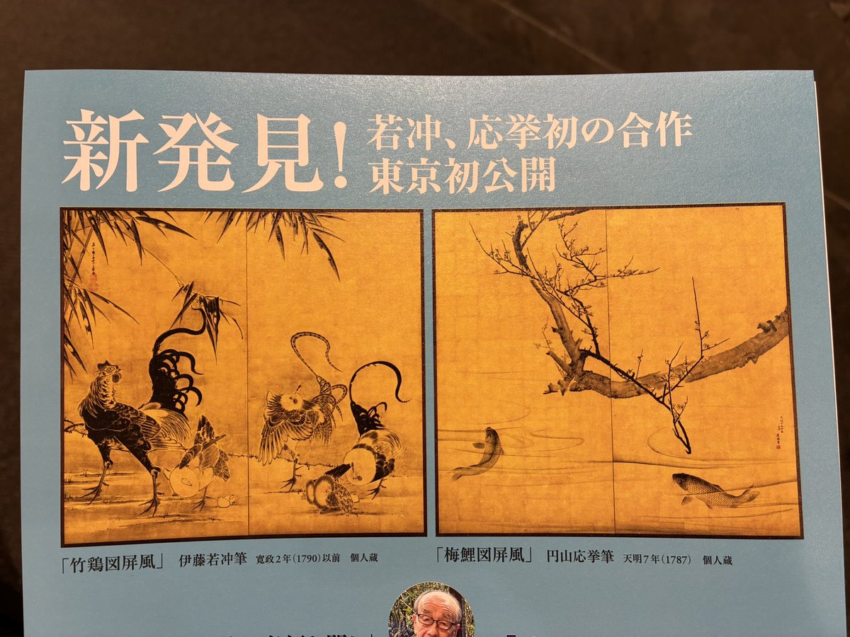 もうひとつの目玉、伊藤若冲と円山応挙の共作という『梅鯉図屏風』と