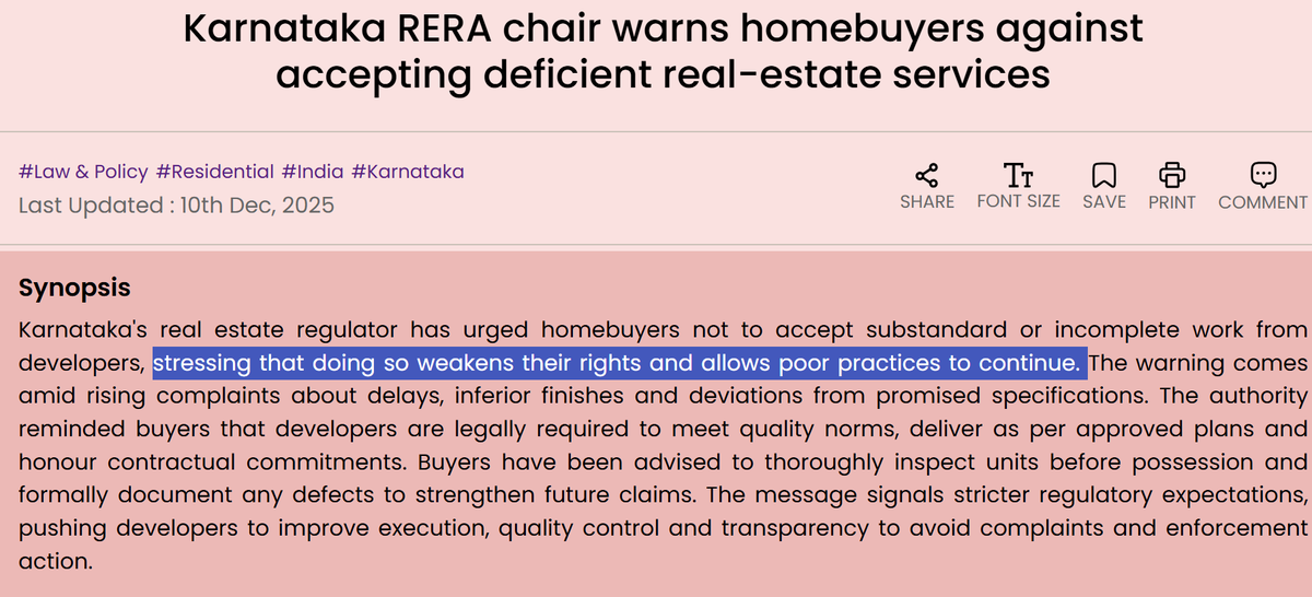PropertyDecoder's tweet image. First it&apos;s already so hard for homebuyers to get their homes delivered on time… many a times after fighting in courts.

And even when you finally get the keys, if the work quality isn’t as promised, you’re told... &quot;don’t take possession, and fight in courts... because the moment…