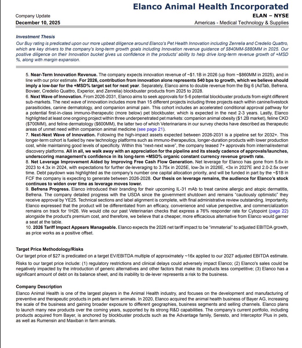$ELAN Elanco Animal Health Incorporated 

Investor Day Top-Ten Takeaways - Reasons Below Highlight Our Ongoing Bullish Stance