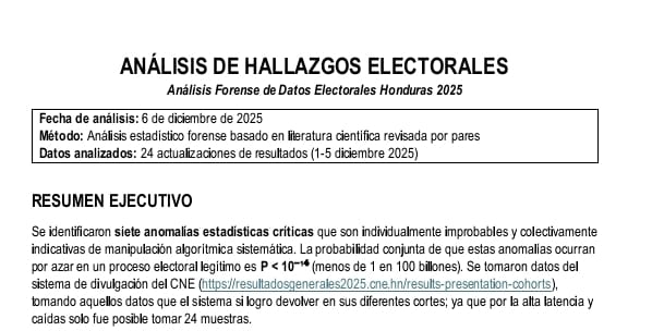 Marco_TMedina's tweet photo. Se llevó a cabo una investigación forense científica validada por expertos, de la transmisión de resultados  de las elecciones de Honduras, confirmando que hay evidencia de  Manipulación de los mismos. Adjunto reporte  para una auditoria externa. https://t.co/tcVMNzRLUy