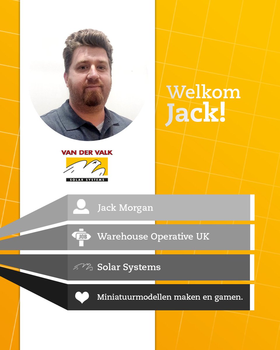 Nieuwe collega!
In de maand december verwelkomen wij een nieuwe collega in onze ValkFamilie.
Jack is begonnen als Warehouse Operative op onze locatie in UK.  Wij zijn ontzettend blij met deze nieuwe topper. 
🔵 hubs.ly/Q03XCblm0
🟡 hubs.ly/Q03XCb050
