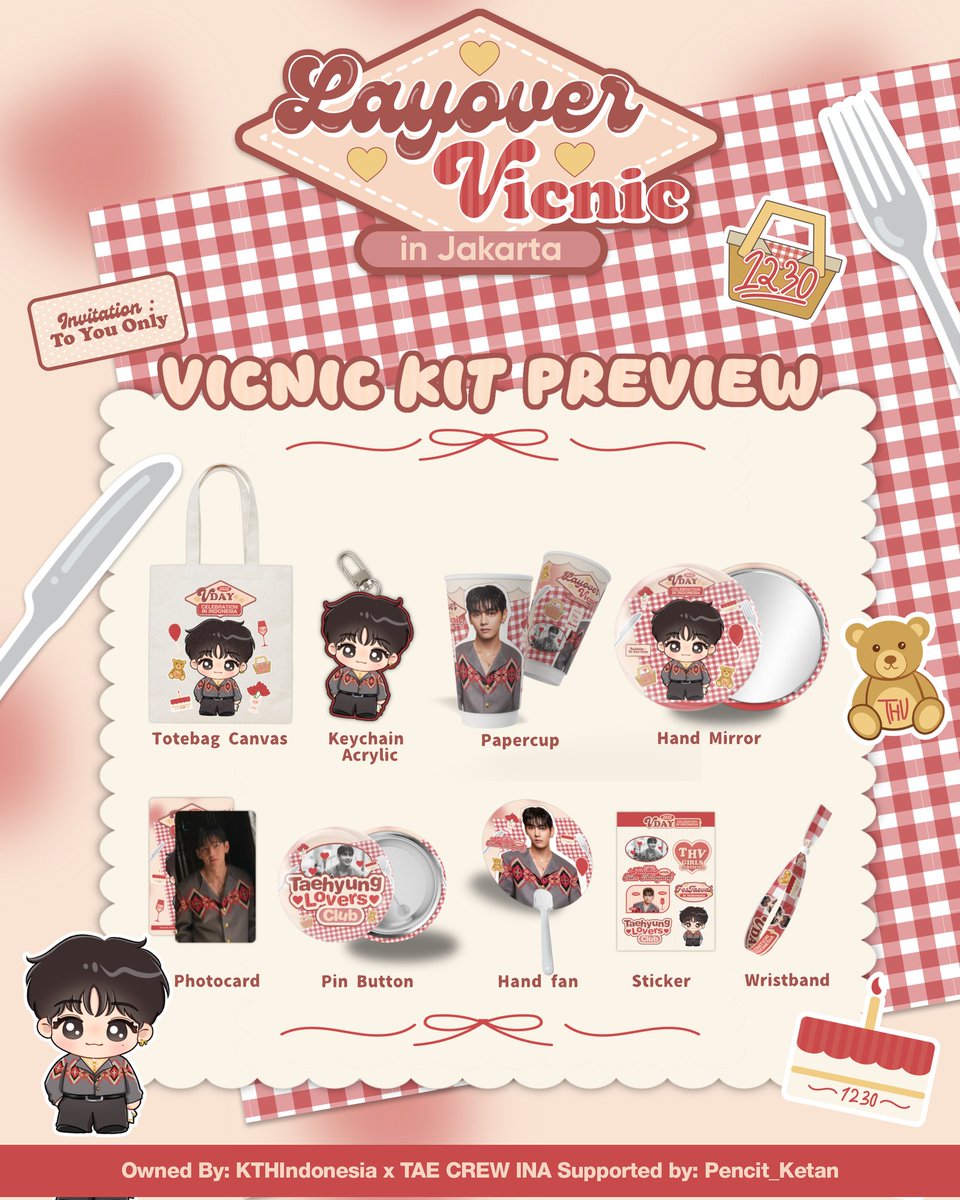 KTHIndonesia's tweet image. 💜 2025 VDAY PROJECT 2 — LAYOVER VICNIC IN JAKARTA

Vicnic ala Taehyung dan hias cupcakes untuk rayakan ulang tahun Taehyung!

📆 Sabtu, 20 Des 2025
📍 Taman Lapangan Banteng, Jakarta Pusat
🎟 Rp90K
‼️Limited seats

Registrasi mulai besok!
tiny.cc/VICNICJKT…