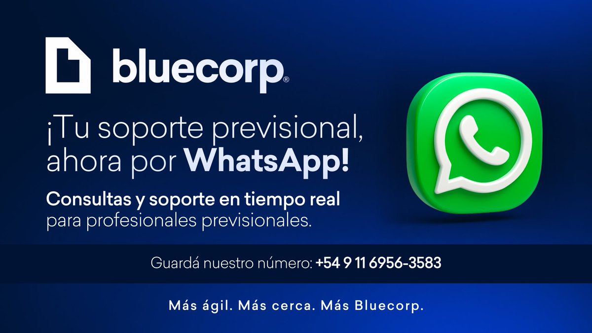 BlueCorpSoft's tweet image. 💬 ¡Bluecorp ahora a un mensaje de distancia!
Si trabajás en el mundo previsional, ya podés comunicarte con nuestro equipo directamente por WhatsApp para hacer consultas, resolver dudas o recibir soporte al instante
Estamos para acompañarte en cada gestión:
👉+54 9 11 6956-3583