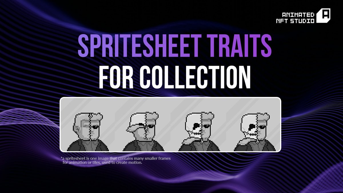 AnimatedNFTLabs's tweet photo. ⚡A spritesheet is one image that contains many smaller frames for animation or tiles, used to create motion.

Spritesheets are NFT Traits, which are used in animated NFT collections.

#AnimatedNFT #MotionNFT #PixelArt #NFTArt #NFTCreator #NFTCommunity https://t.co/Ca6KvbzCIH