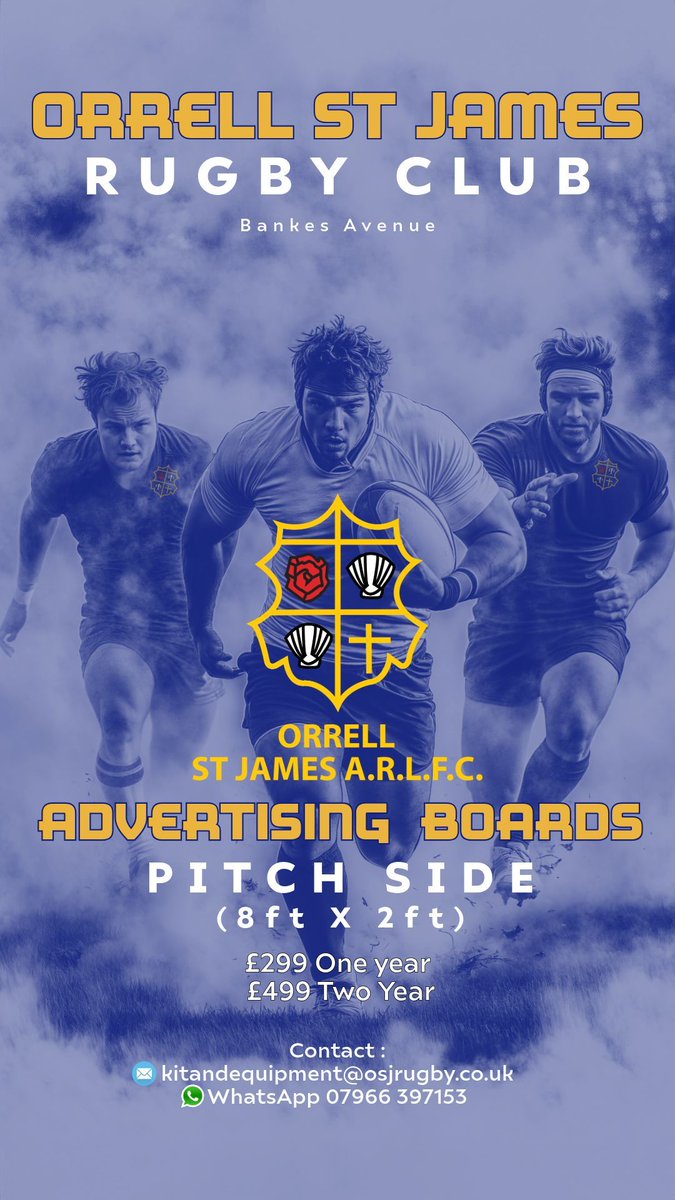 Attention Business Owners! We’re excited to offer you the opportunity to advertise your business on one of our 8ft pitch-side boards. If you’re interested, please get in touch.
Kitandequipment@osjrugby.co.uk