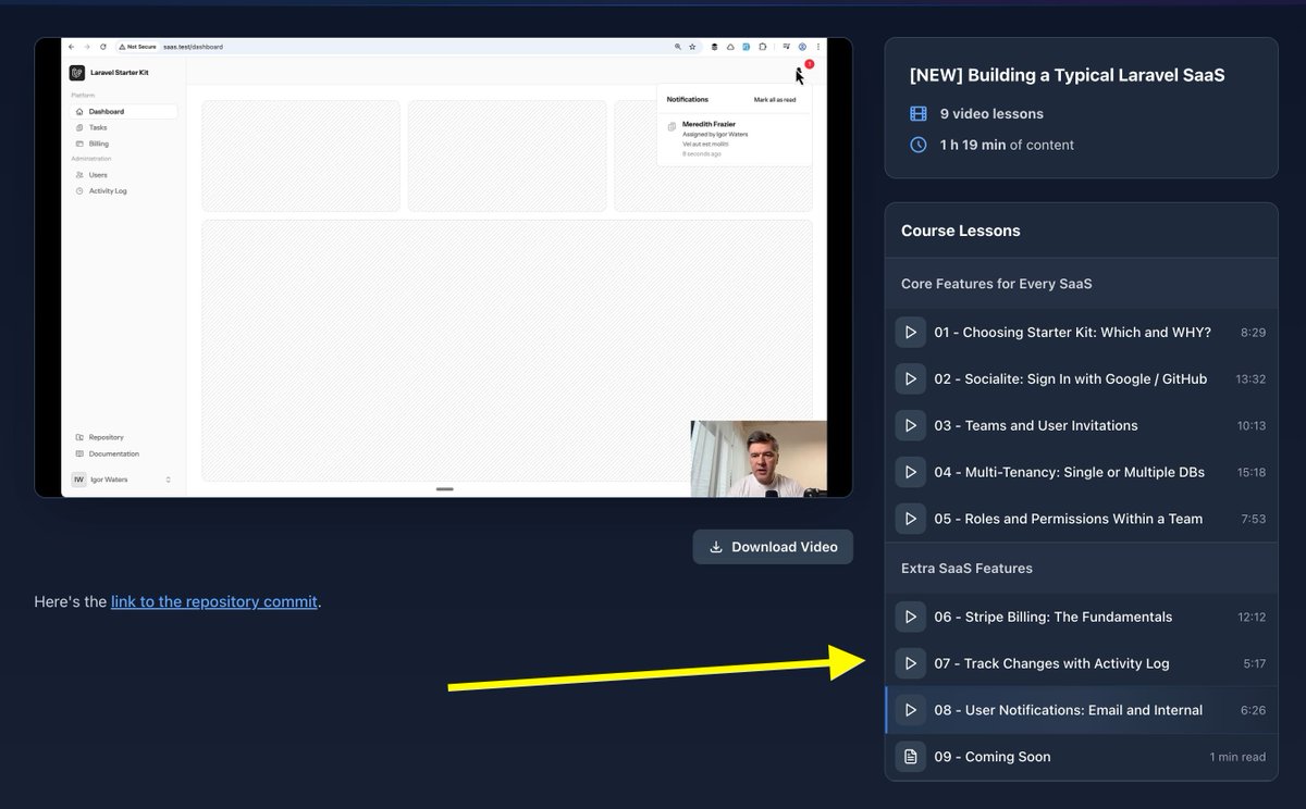 Rappel.
Je continue à publier des vidéos pour mon cours « Créer un SaaS Laravel typique » sur le site web Laravel Dail