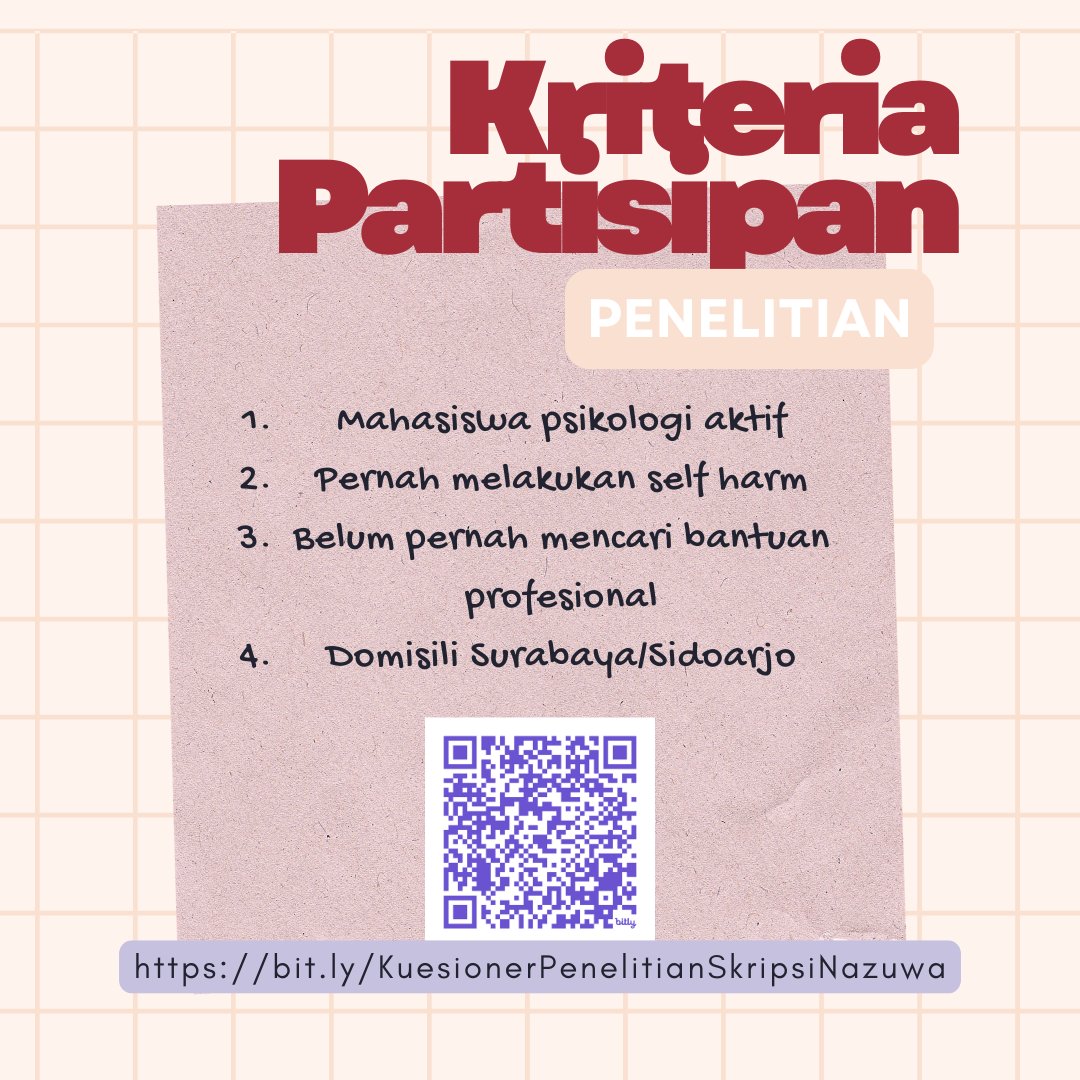 FantasiaAnisa's tweet photo. Halo teman-teman, mohon tolong bantuannya untuk share karena aku sedang mencari partisipan penelitian untuk skripsiku :"D

https://t.co/a3f0GR5ogu https://t.co/oQ1Dyldnyg