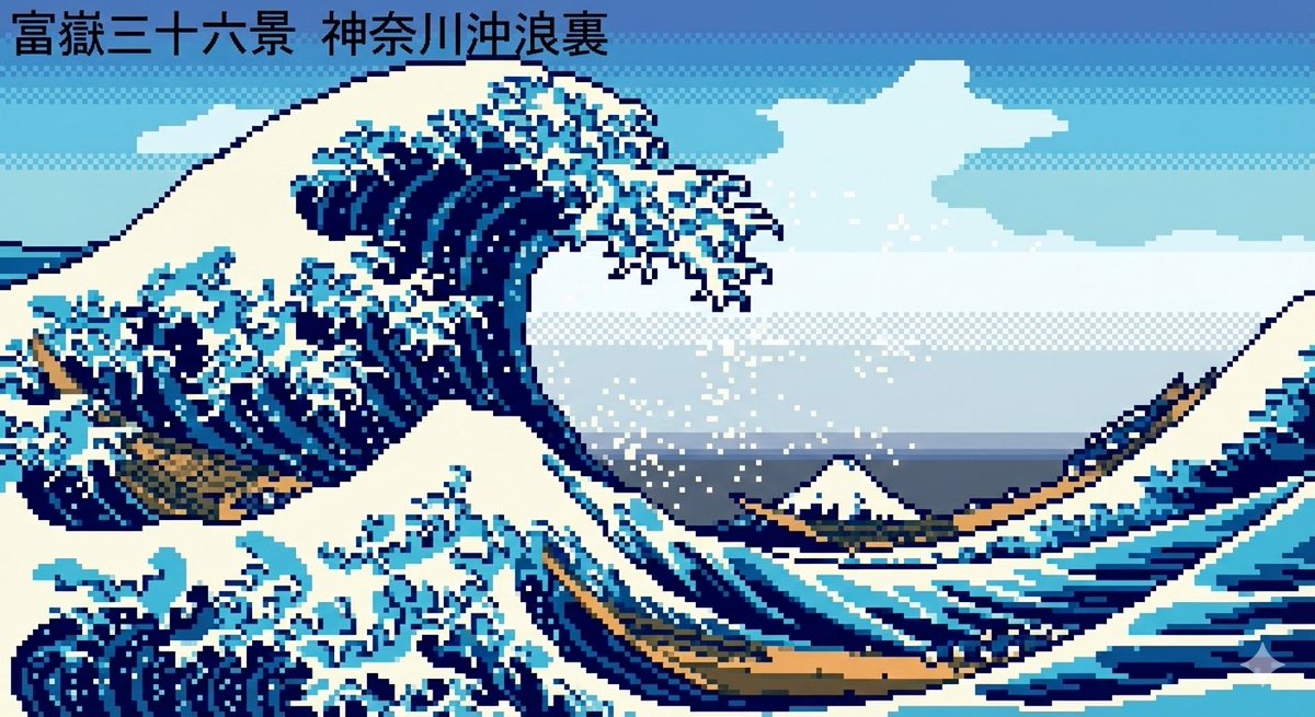 富嶽三十六景 神奈川沖浪裏をドット絵で表現
