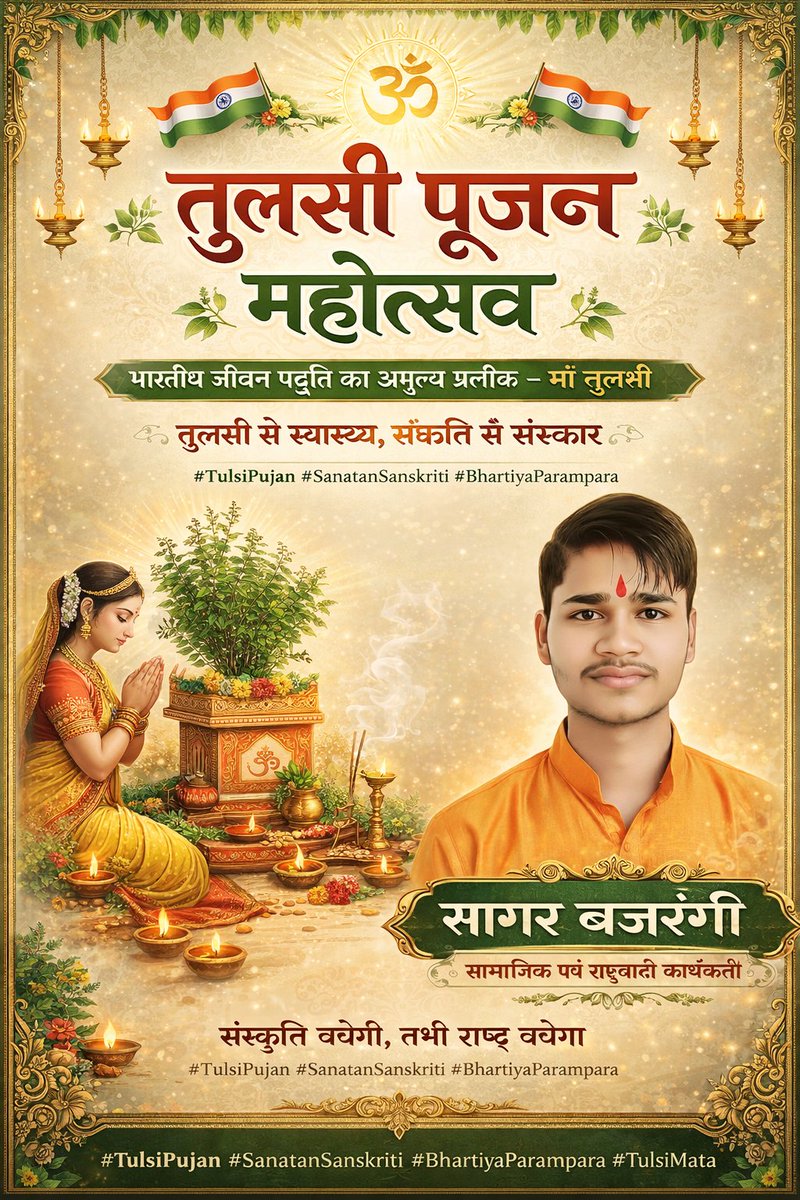SagarBajrangi_'s tweet photo. “तुलसी पूजन—संस्कार, संस्कृति और राष्ट्रचेतना का संकल्प।”
🌿🕉️🇮🇳
— सागर बजरंगी

#TulsiPujan 
#SanatanSanskriti
#BhartiyaParampara
#Rashtrachintan @inderbajrangi #SagarBajrangi #Meerut https://t.co/sHEbdqenyi