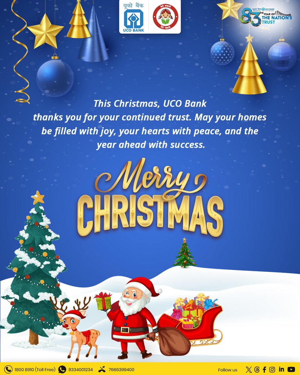 UCOBankOfficial's tweet image. Celebrating the spirit of Christmas with gratitude and trust. May this season bring happiness today and success tomorrow.
Merry Christmas 🎄✨
#SeasonOfGiving #ChristmasJoy #UCOBank #BankingWithCare #FestiveCheer #TogetherWeGrow #MerryXmas #Christmas