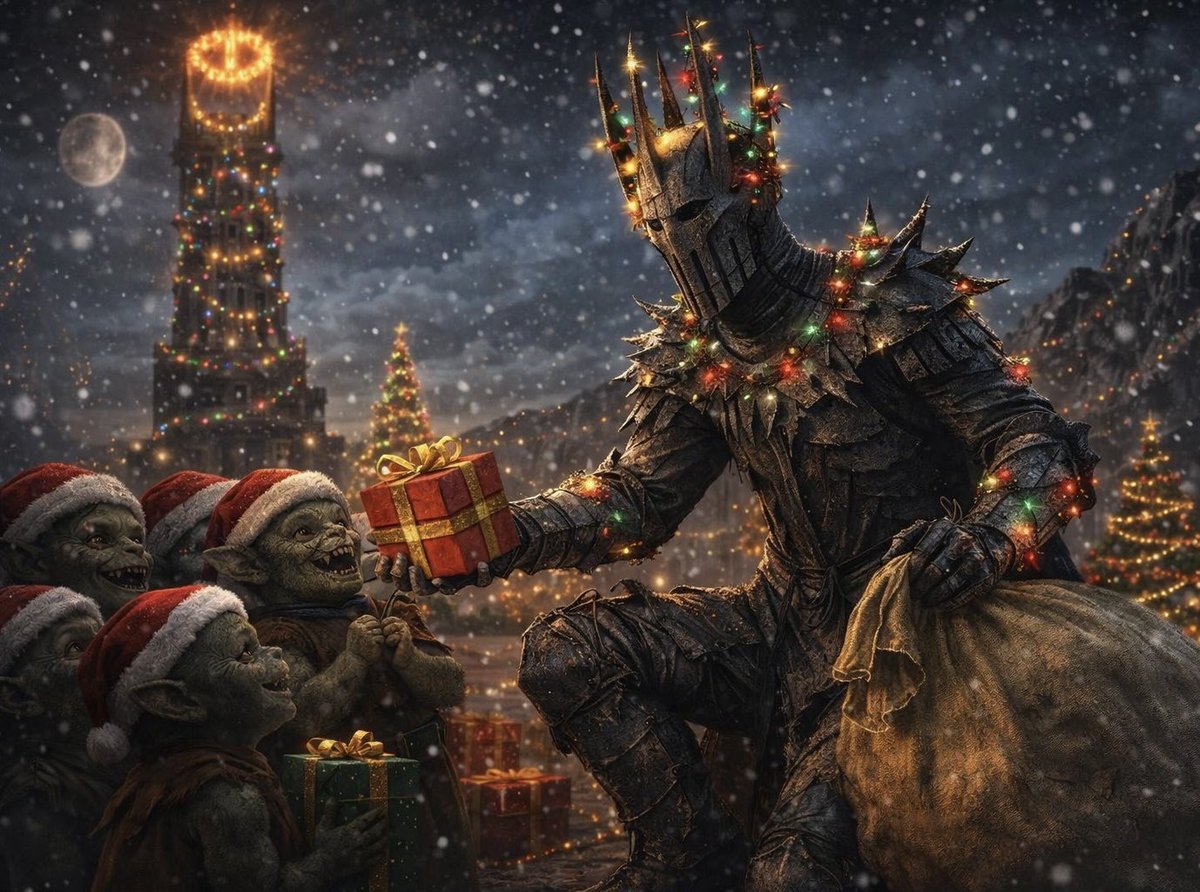 Merry Christmas 🎄❤️

Sauron aka Lord of Gifts celebrating Christmas with cute Orc kids.

#Lordoftherings #Christmas2025 
<a href="/FellowshipFans/">Fellowship of Fans 🐎</a> <a href="/nerdoftherings1/">The Nerd of the Rings</a>