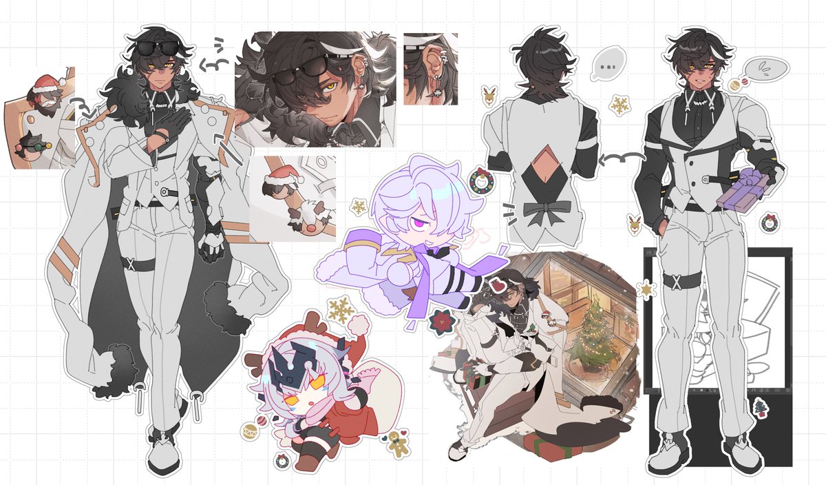 #엘소드_MAS_합작
메리크리스마스,오랜만이야,나는이번기획을위해Furious Blade를그렸습니다🖤
🌲일러스트와 캐릭터의 의상 디자인과 SD 일러스트입니다🌲

圣诞节快乐，好久不见，我为本次企划绘制了Furious Blade🖤
🌲这是插画和角色的服装设计，以及SD插画🌲