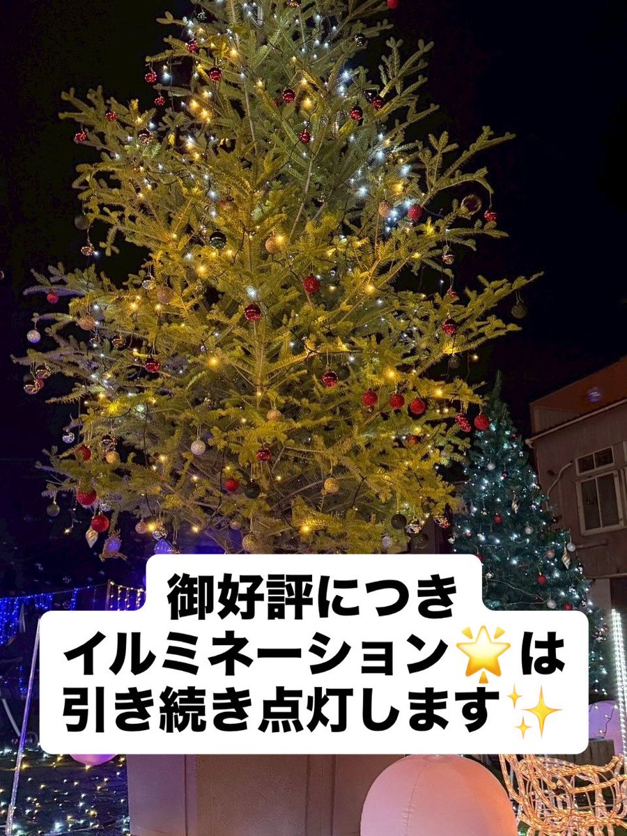 多くの皆さまにご好評をいただき、
イルミネーションを引き続きお楽しみいただけることになりました🙂

多田屋跡地にて1月末頃まで点灯予定です。
ぜひ、ふらっと立ち寄ってみてください。