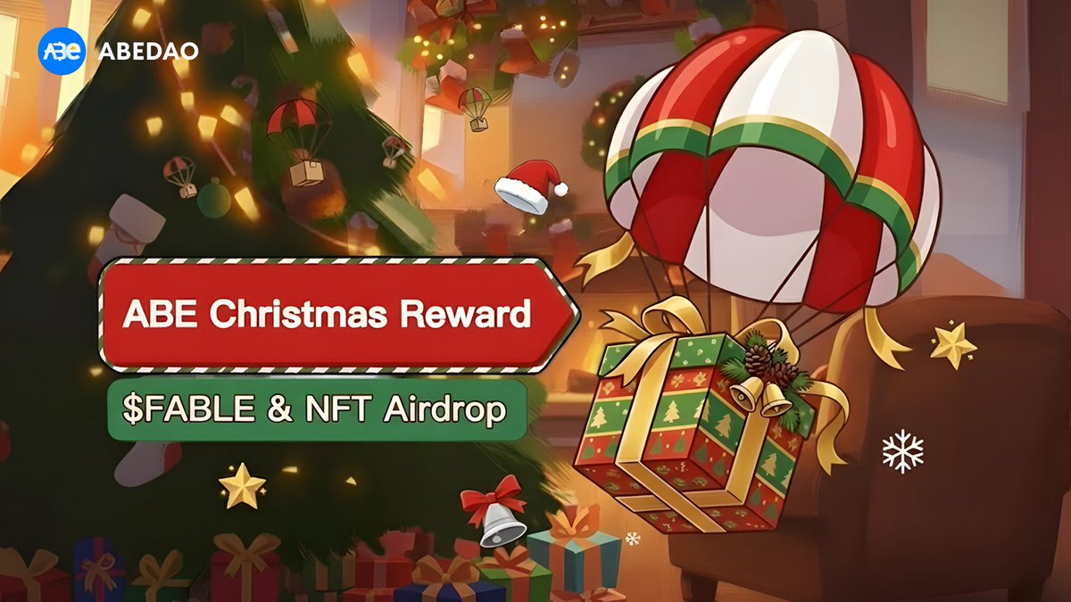 ABE_DAO's tweet image. 🎊  ABE Christmas Reward Event 🎊 

Complete tasks to claim guaranteed rewards— $FABLE &amp;amp; NFT Airdrop 🎄

JOIN NOW 👉 abedao.com/events?id=1

First Come First Served!
Get ready to explore the On-Chain Future of Digital Entertainment and IP with ABE DAO🪅
#ABE #ABChain #Airdrops