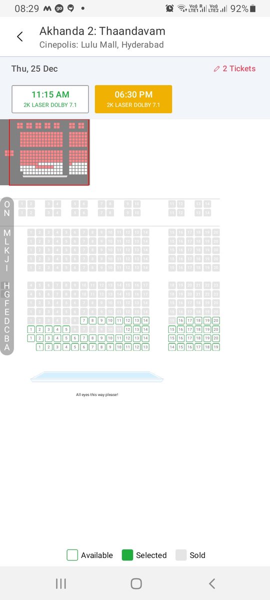 Telugu2021's tweet photo. First shows are already fast fulls in Majority Hyderabad theaters.  It's rampage mode on 15th day.

#Akhanda2 
#Akha https://t.co/Elmd402011
