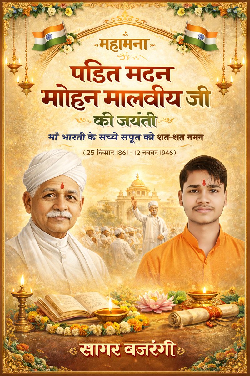 SagarBajrangi_'s tweet photo. “महामना पंडित मदन मोहन मालवीय जी को उनकी जयंती पर कोटि-कोटि नमन।
शिक्षा, संस्कार और राष्ट्रनिर्माण के अमर पथप्रदर्शक।” 🇮🇳📚
Hashtags:
#Mahamana
#MadanMohanMalviya
#RashtraNirman
#BhartiyaSanskriti
#SagarBajrangi #Meerut https://t.co/SQOaCCKSvF
