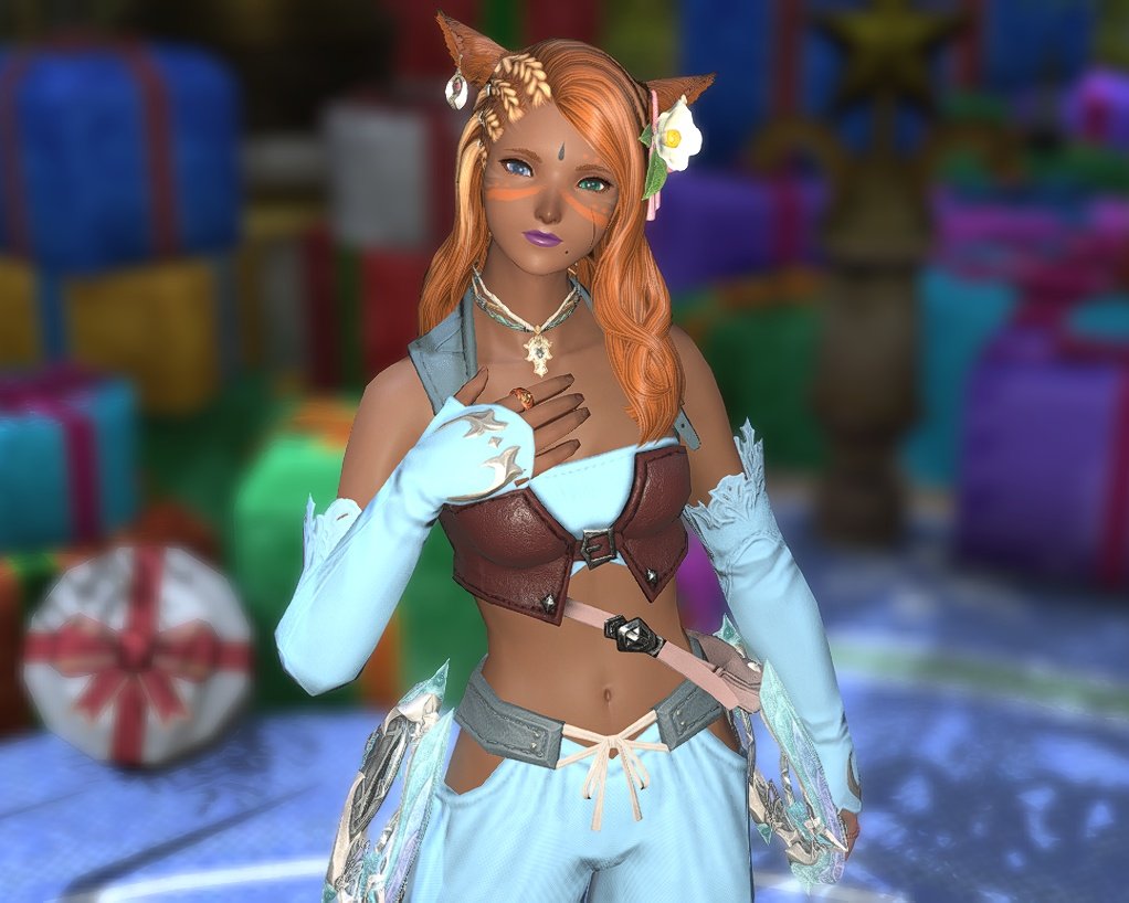 SrinityFF's tweet image. New monk top and healer boots for Kibbles. New crafter pants, healer gloves, and lots of crafter jewelry for Punkin. Also props to my FC leader and friend for making the new flower hair accessory for me in many colors. 😻
#miqote #FFXIV