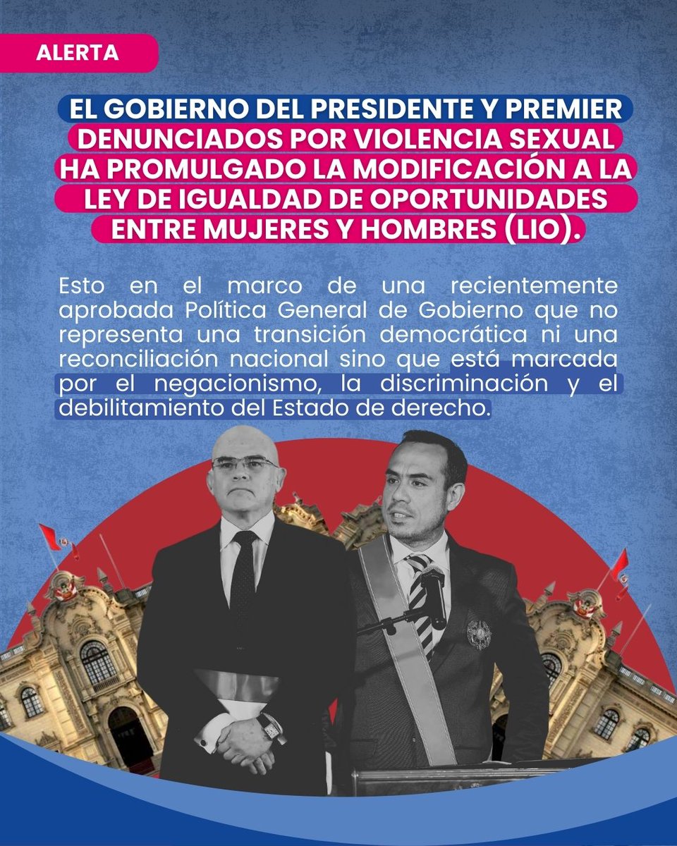 amnistiaperu's tweet image. 🚨#Alerta La promulgación de la modificación a la Ley de Igualdad de Oportunidades entre Mujeres y Hombres consolida una política estatal regresiva y discriminatoria.