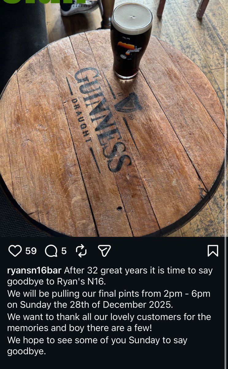 StokeyUpdates's tweet image. Ryan’s N16 at 181 Stoke Newington Church Street will close after 32 years on Sunday 28 December.