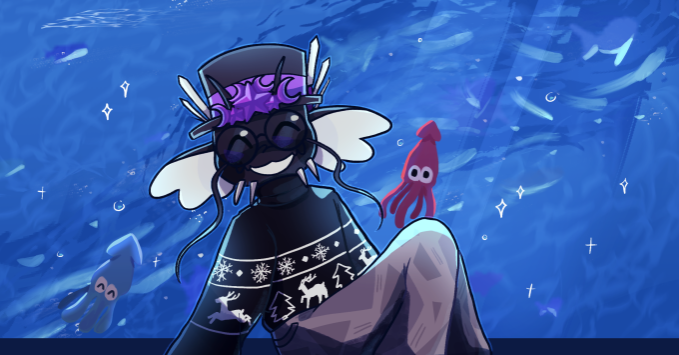 NullSquids's tweet image. Thank u so much to noctobright aka Ashlyn for making me this absolutely wonderful art for christmas &amp;gt;-&amp;gt;

Merry christmas everybodyy