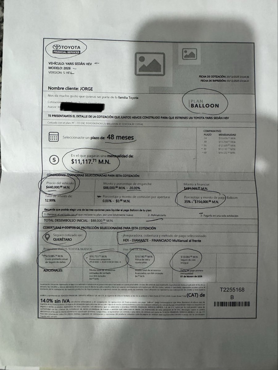 jalex57's tweet photo. @ToyotaMex Hola, fui a una agencia a hacer cotizaciones sin embargo estas mismas las compare con otras marcas con tasas por encima de su “promoción” al ver el detalle estoy viendo que están financiando el seguro de 4 años por adelantado. Lo cual se me hace un engaño. Por favor aclararlo. https://t.co/gUGTQuzxt3