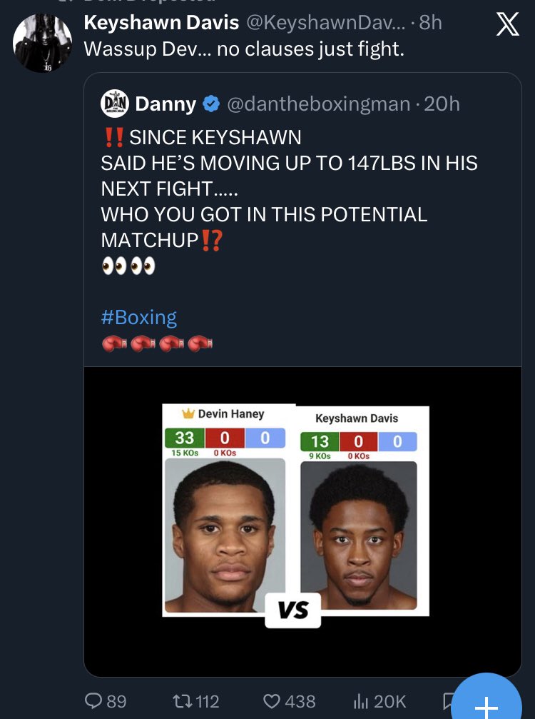 today Keyshawn Davis has called out Devin Haney to fight.

#Boxing #HaneyDavis