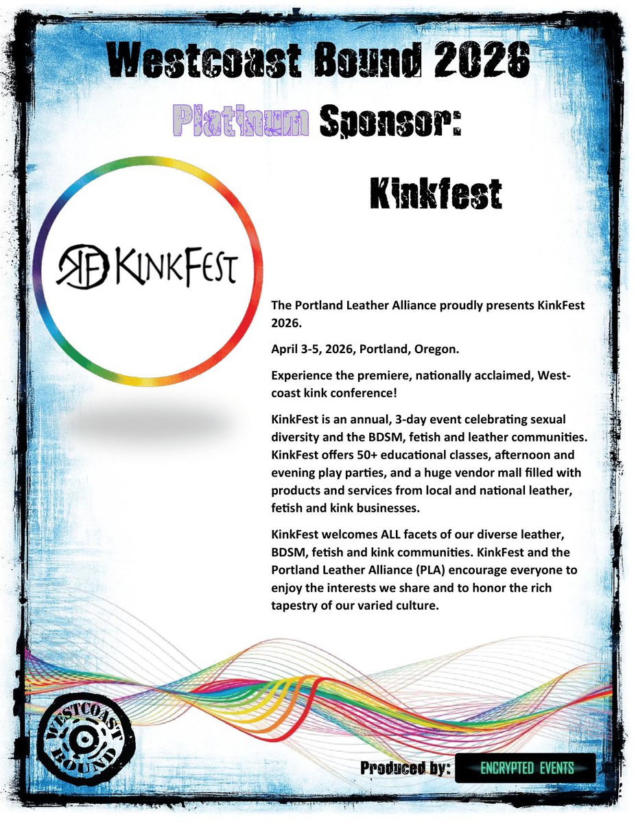 Last up in our sponsor lineup we are featuring Platinum Sponsor KinkFest, another world class conference:  kinkfest.org/home.php  #wcbound #encryptedevents
