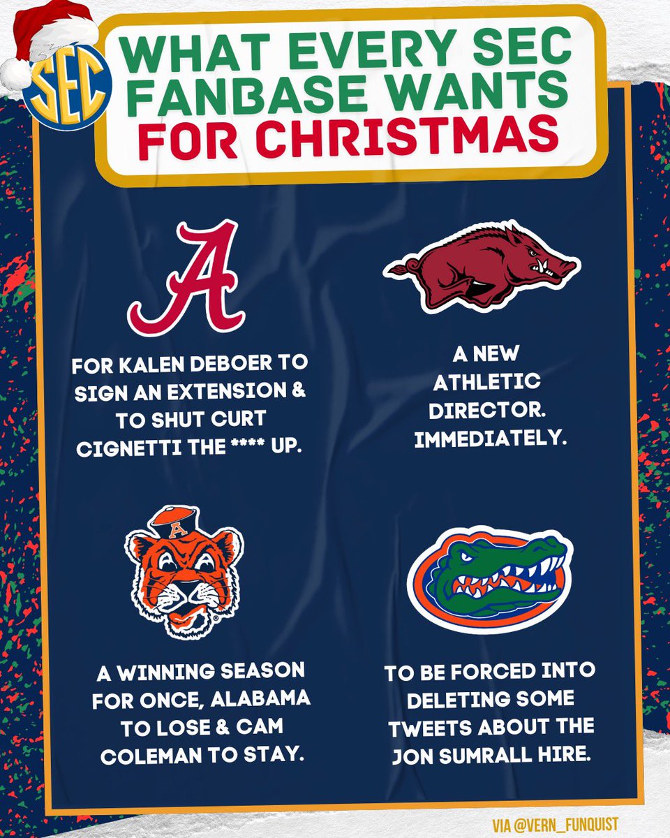 Vern_Funquist's tweet image. What every SEC fanbase wants for Christmas this year. 

Sorry I’m not sorry Tennessee fans.