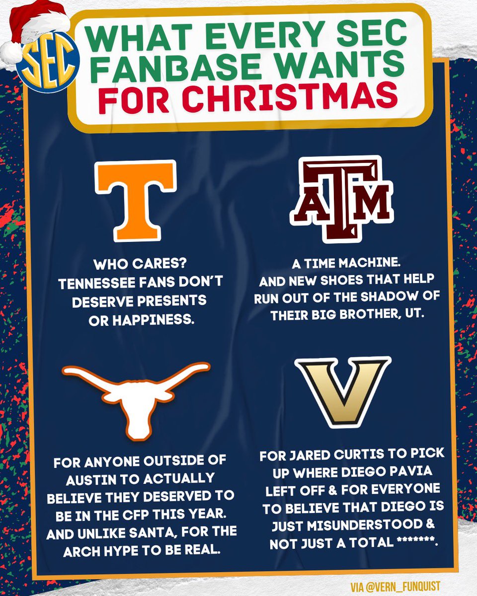 Vern_Funquist's tweet image. What every SEC fanbase wants for Christmas this year. 

Sorry I’m not sorry Tennessee fans.