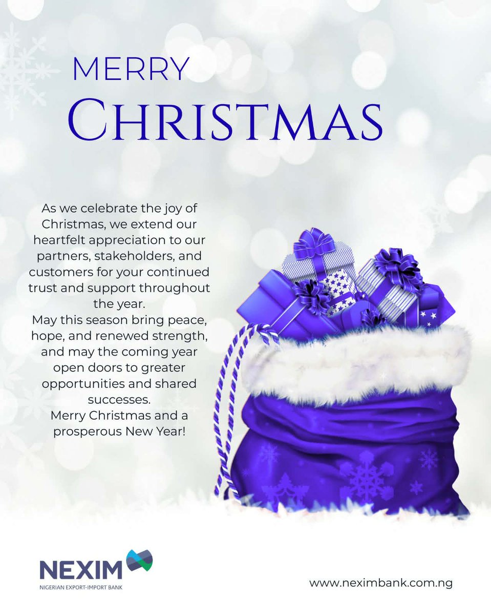 NeximBank's tweet photo. As we celebrate the joy of Christmas, we extend our heartfelt appreciation to our partners, stakeholders, and customers for your continued trust and support throughout the year.

May this season bring peace, hope, and renewed strength, and may the coming year open doors... https://t.co/XkzGvFuuK6