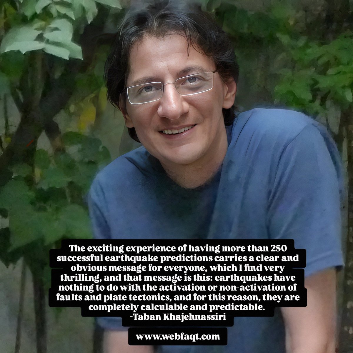 webfaqt's tweet photo. Meet Taban Khajehnassiri — the only scientist on Earth who has successfully predicted over 300 earthquakes in Iran.  
No guesses. No luck. Just the power of data, solar physics, modeling and precision in calculations. 
#EarthquakePrediction #ScienceWithPurpose #ProudMoment https://t.co/GfqwqQThcV