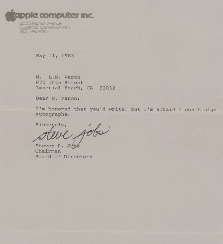Codie_Sanchez's tweet image. Never take life too seriously. 
Steve Jobs to a fan in 1983...