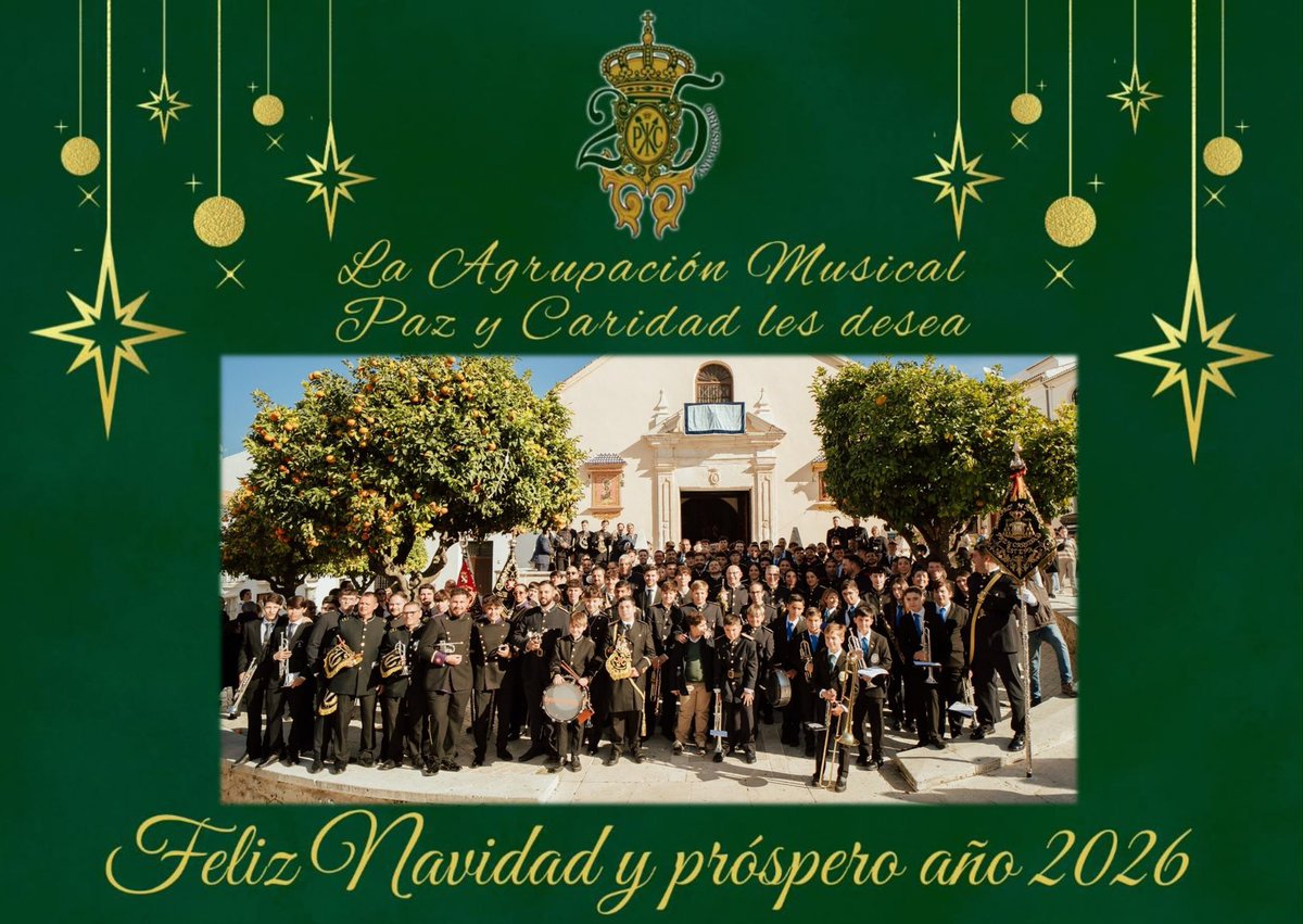 Desde nuestra Agrupación Musical os deseamos a todos ¡Feliz Navidad y próspero año nuevo!

Que el 2026 venga cargado de mucha salud y música 😊

#FelicesFiestas
#QueSuenePYC💚