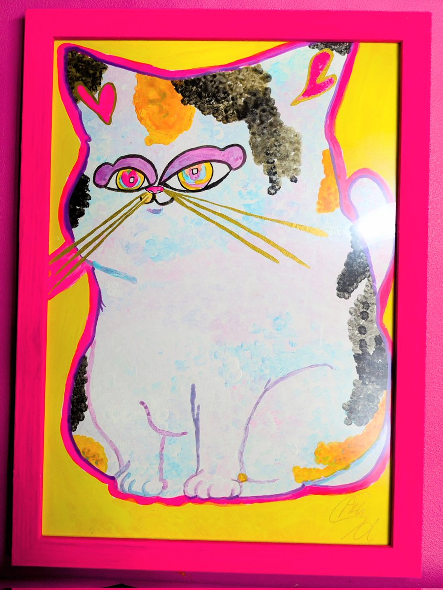 【手描きイラスト 221】ファンアート原画 中色紙　猫「スーパー♡にゃーる」 オリジナル 手描きイラスト 色紙 - メルカリ