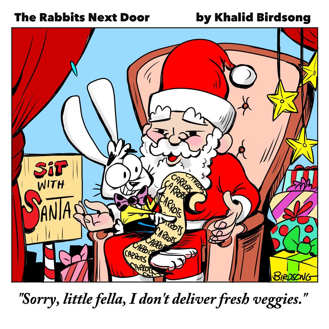 Merry Christmas from Baxter and The Honeybuns family!

 #comics #cartoons #rabbit #bunny #cute #christmas #santa #family #drawing #art #cartooning #khalidbirdsong #holidays #happyholidays