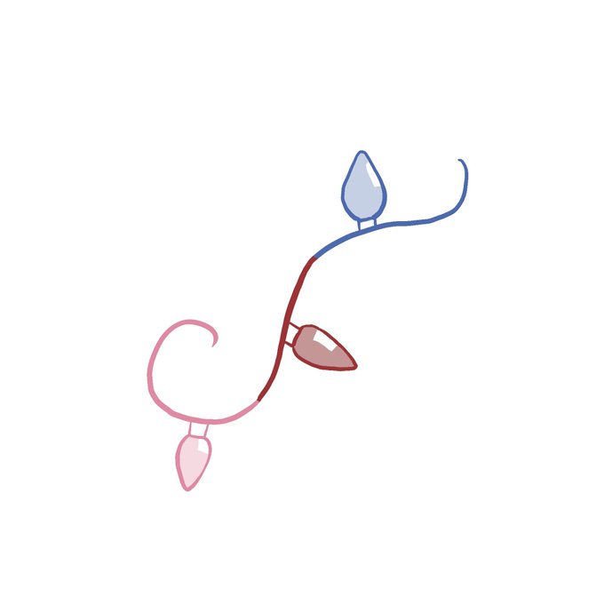 A small section of string lights that rises as it heads right. The left side is pink, the middle is red, and the right section is blue