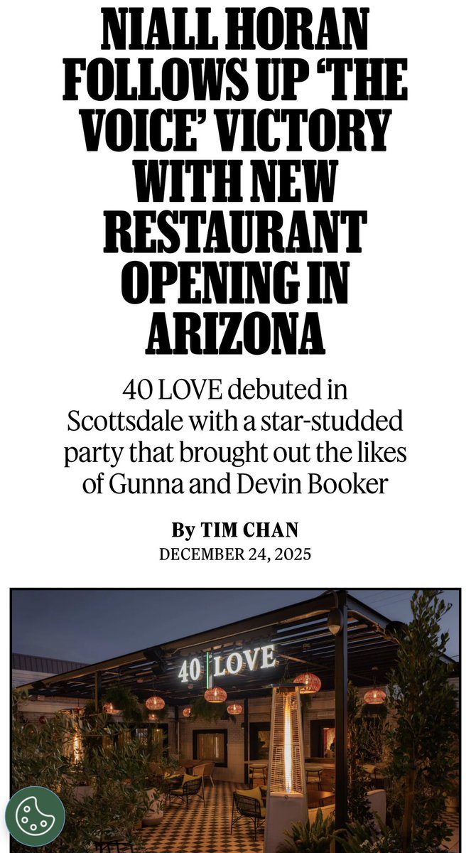 1Dnews_Control's tweet image. 🧡Niall opens a new restaurant! “Fresh off his win as a coach on the latest season of The Voice, Niall Horan has something else to celebrate this holiday season, with the opening of his new restaurant, 40 LOVE.”

#NiallHoran #40Love 

🔗 rollingstone.com/product-recomm…