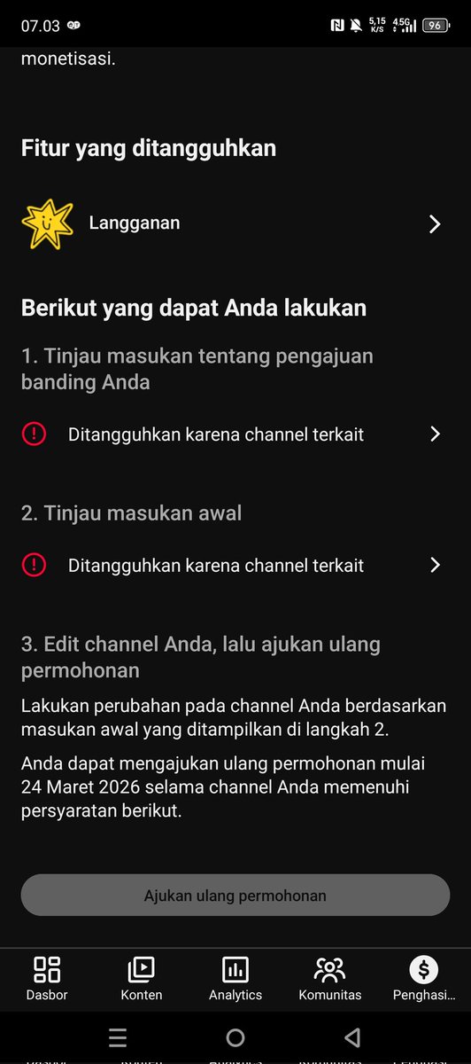 AdiApeee's tweet photo. halo team youtube @TeamYouTube saya sudah melakun banding terhadap channel saya ini dan tetap banding saya di tolak karena alasan channel terkait https://t.co/03wdD2EJHv