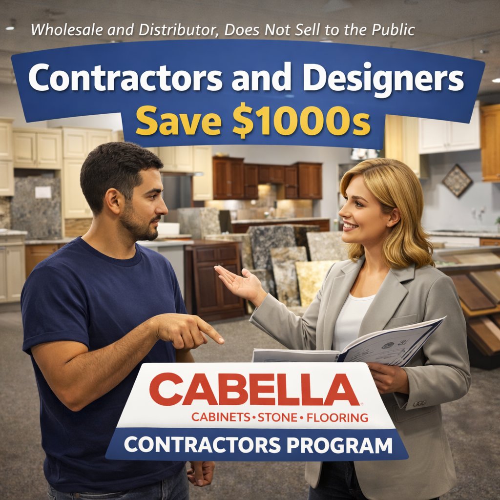 CabellaDirect's tweet image. Contractors &amp;amp; Designers — Save $1,000s

Work smarter with a wholesale partner built for professionals.
Cabella Cabinets · Stone · Flooring is a wholesale distributor offering exclusive pricing, support for contractors and designers. apply here:
 cabellacollections.com/contractors-pr…