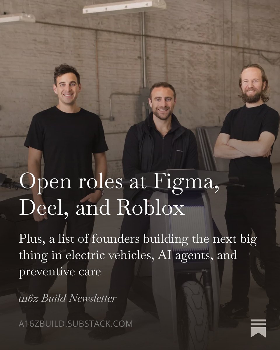New edition of the @a16z Build newsletter is out! Every week, we share a  list of great founders & operators to build with—plus open roles at  fast-growing startups vetted by our team.