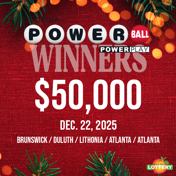 GeorgiaLottery's tweet photo. #Powerball continues to spread joy throughout Georgia!
We are excited to share that nine players across Georgia have each won $50,000!
Big shout out to #Columbus #Marietta #Thomaston #Fairburn #Brunswick #Duluth #Lithonia #Atlanta (2) winners!
#PowerballWinnerGA
#GeorgiaWins https://t.co/DFVRC1Zy64
