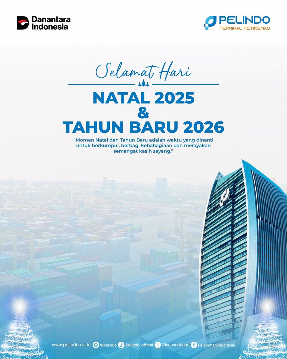 prima_multi's tweet image. Selamat Hari Natal 2025 &amp;amp; Tahun Baru 2026 🎆🎄

Manajemen PT Prima Multi Terminal mengucapkan Selamat Hari Natal 2025 bagi seluruh Insan PMT yang merayakan. Serta selamat Tahun Baru 2026.

#Natal2025 #TahunBaru2026 #PMT #PrimaMultiTerminal #PelindoGroup #SPTPGroup
