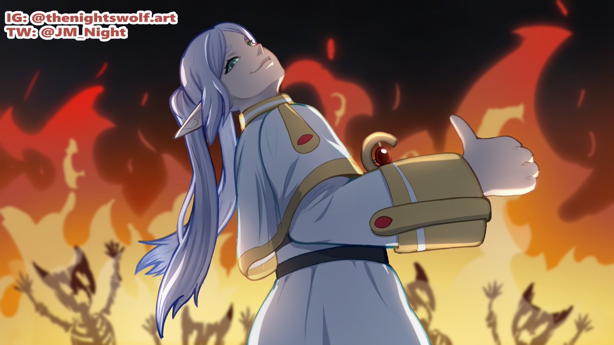 JM_Night's tweet image. This christmas, Frieren wishes to remind you the only way of dealing with demons.
Happy holidays everyone!
.
#frierenfanart  #FrierenLookingUp #anime