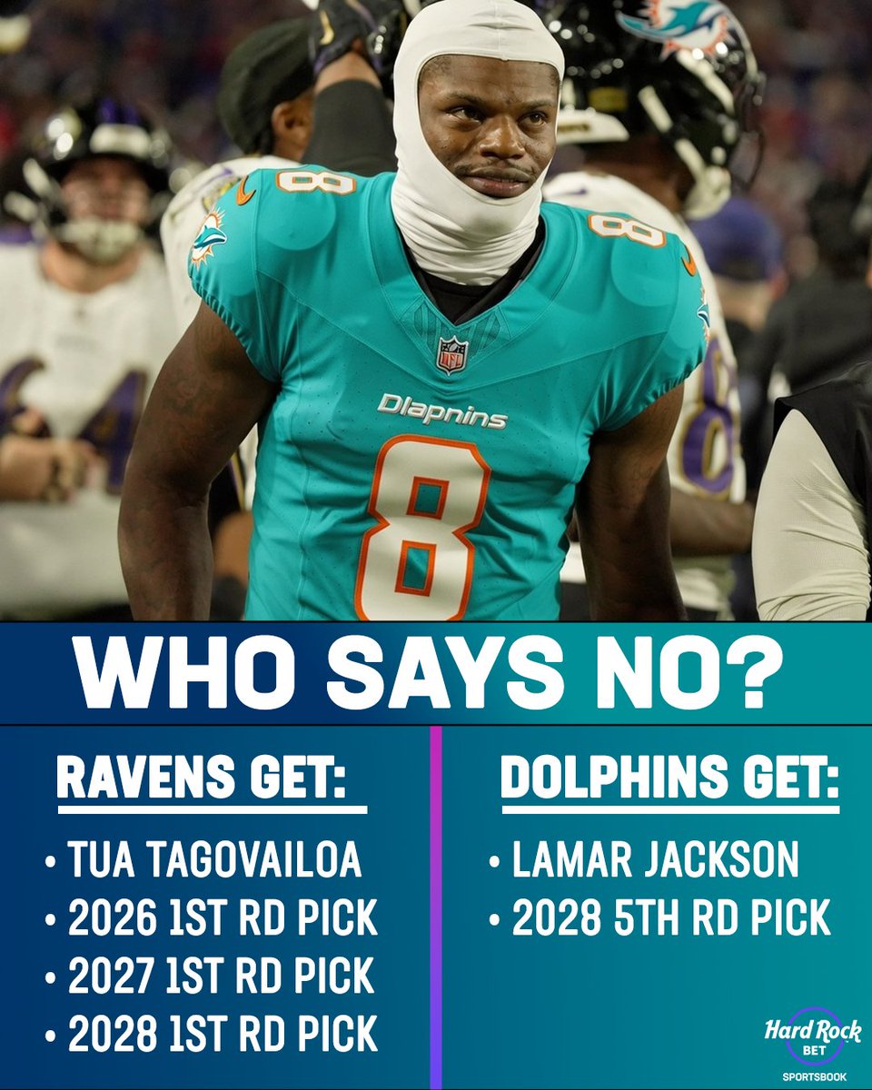 HardRockBet's tweet image. Can you imagine Lamar on the Dolphins!?
