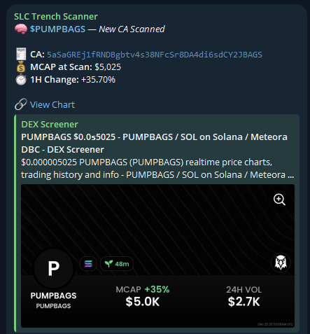 scanner_SLC's tweet photo. $PUMPBAGS ran 625%+ after SLC's Trench Scanner alert!

5aSaGREj1fRNDBgbtv4s38NFcSr8DA4di6sdCY2JBAGS
____
Interested in the SLC Trench Scanner? DM “Access” to @scanner_SLC
—
Interested in the SLC Black Ledger Discord? Apply at https://t.co/AfPL8OVNim
—— https://t.co/3l5ThwGsci